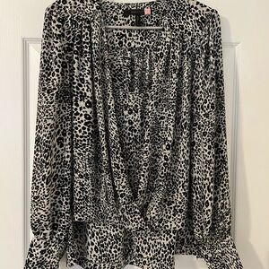 BCBGMaxAzria Black and White Leopard Print Blouse